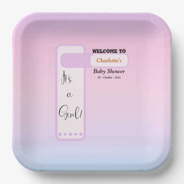 Purple Gradient Cute Eyeball Text Baby Shower Paper Plate (Front)