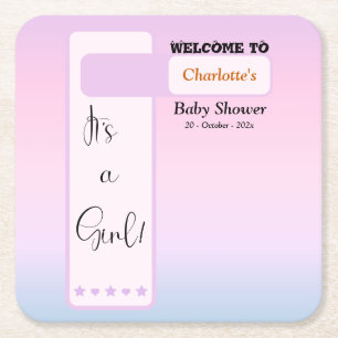 Purple Gradient Cute Eyeball Text Baby Shower Square Paper Coaster