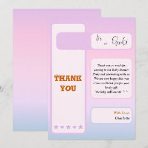 Purple Gradient Cute Eyeball Text Baby Shower Thank You Card