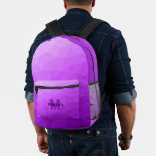 Purple gradient geometric mesh pattern Monogram Printed Backpack