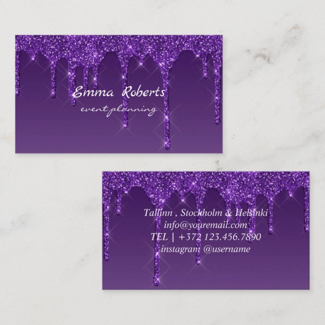 Purple Gradient Glitter Modern Business card (Front/Back)