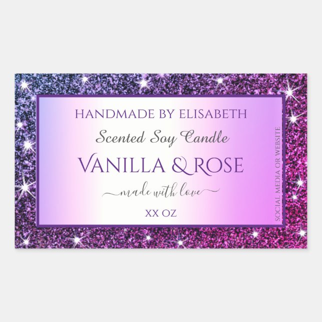 Purple Gradient Glitter Product Packaging Labels (Front)