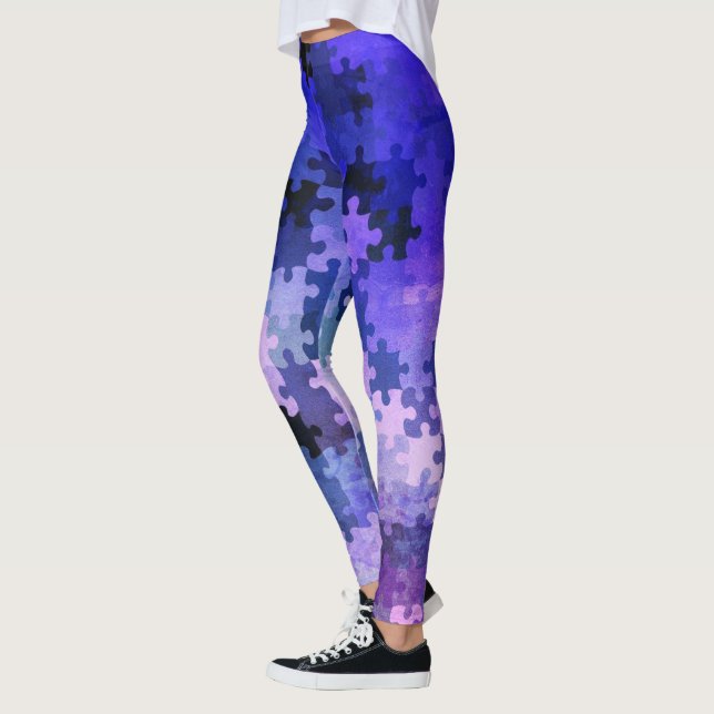 Purple Gradient Puzzle Pieces Leggings (Left)