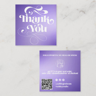 Purple gradient retro script order thank you square business card