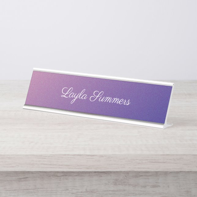 Purple Gradient Shimmer Personalised Desk Name Plate (Front)