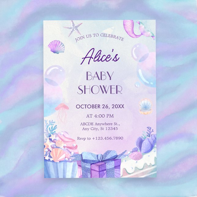 Purple Gradient under the sea baby shower Invitation (Creator Uploaded)