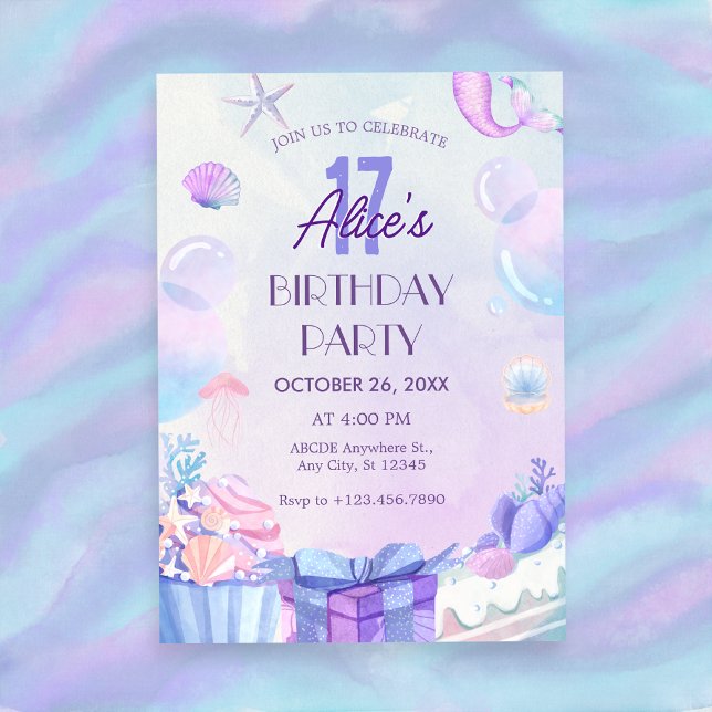 Purple Gradient under the sea birthday  Invitation (Creator Uploaded)