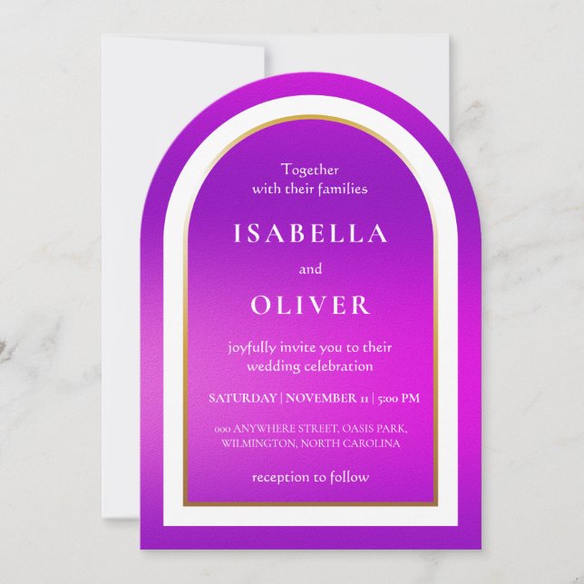 Purple gradient white text wedding invitation (Front)