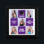 Purple Graduate 5 Photo Collage Custom Graduation Gift Box<br><div class="desc">A classy custom senior graduate photo collage graduation gift box with classic purple squares for a high school senior graduating with the class of 2023. Customise with your senior portrait pictures, school name and graduating for a great personalised graduation present. It features a 5 photograph template separated by white lines....</div>