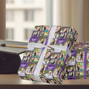 Purple Graduate 9 Photo Collage Modern Graduation Wrapping Paper