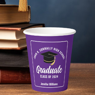Purple Graduate Modern Custom Graduation Party Paper Cups