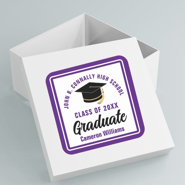 Purple Graduate Personalised Graduation Party Square Sticker (Creator Uploaded)