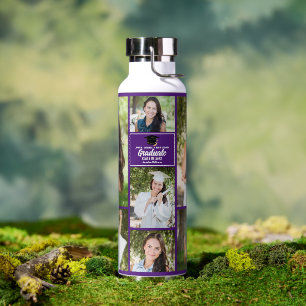 Purple Graduate Photo Collage 2025 Graduation Gift Water Bottle