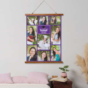 Purple Graduate Photo Collage Chic Graduation Hanging Tapestry