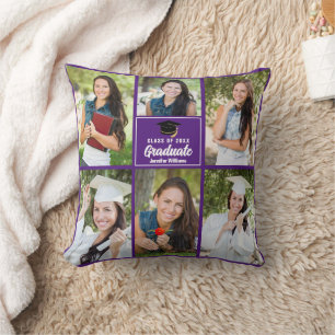Purple Graduate Photo Collage Custom Graduation Cushion