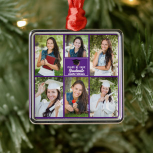 Purple Graduate Photo Collage Graduation Metal Ornament