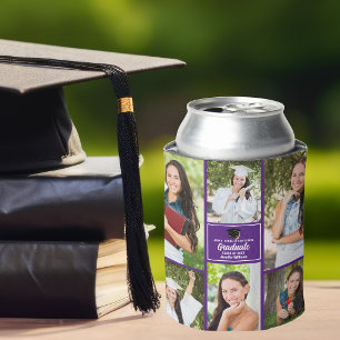 Purple Graduate Photo Collage Graduation Party Can Cooler