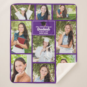 Purple Graduate Photo Collage Graduation Sherpa Blanket