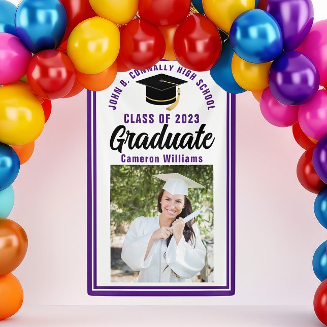 Purple Graduate Photo Custom Cute Graduation Party Banner (Creator Uploaded)