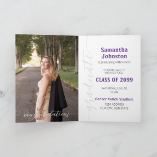 Purple Graduate Script Modern Photo Invitation