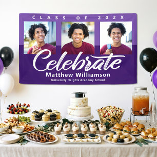 Purple Graduation 3 Photo Bold Script Simple Retro Banner