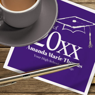 Purple Graduation Cap Class of 20XX Name Napkin