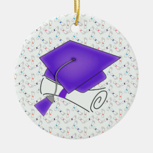 Purple Graduation Cap & Diploma, Colourful Ceramic Ornament
