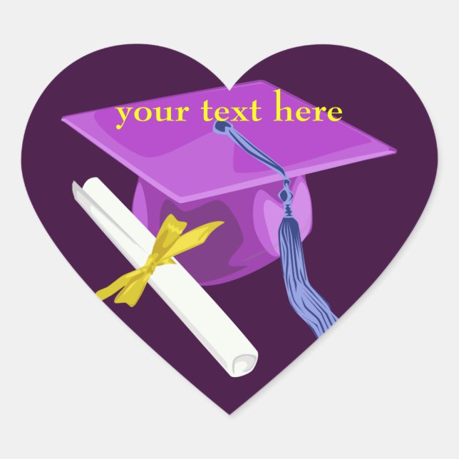 Purple Graduation Cap Heart Stickers (Front)