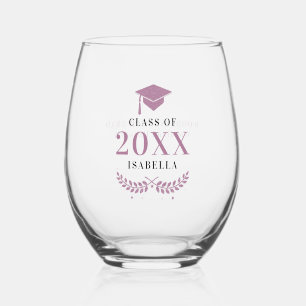Purple Graduation Cap Laurel Custom Grad Gift Stemless Wine Glass