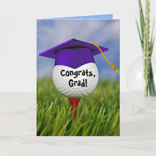Purple Graduation Cap On Golf Ball Card