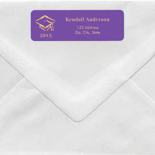 Purple graduation cap return address label