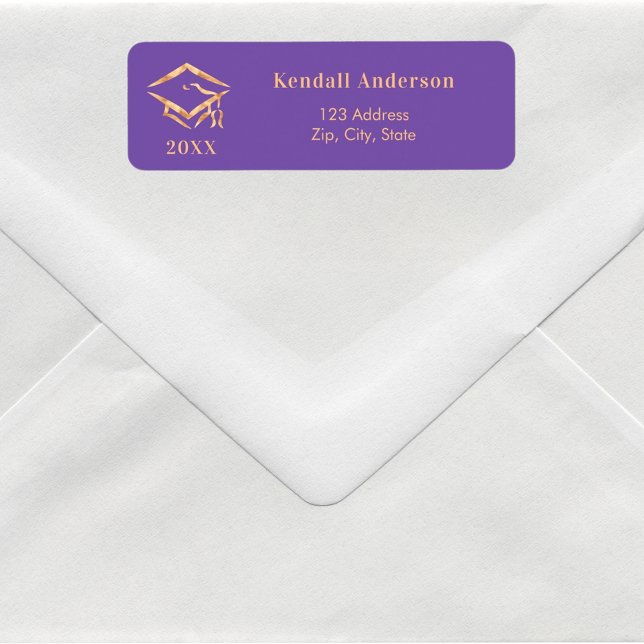 Purple graduation cap return address label (Creator Uploaded)