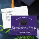 Purple Graduation Class of 2024 Custom Party Postcard<br><div class="desc">A classy custom graduation party invitation postcard in pretty purple and gold for a high school,  college,  or university from the class of 2024. Customize with your school name and graduating class under the lovely calligraphy for a great personalized graduate invite card.</div>