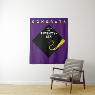 Purple Graduation Class of 2026 Photo Backdrop Tapestry
