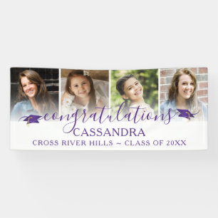 Purple Graduation Congratulations Script 4 Photos Banner