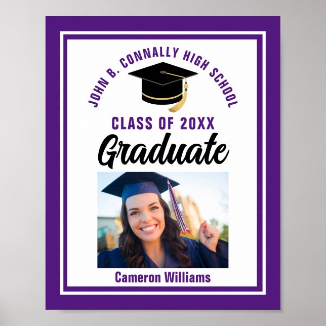 Purple Graduation Customised Graduate Photo Party Poster (Front)