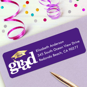Purple Graduation Gold Cap Bold Typography Address Return Address Label