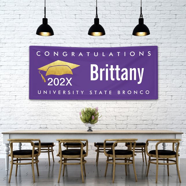 Purple Graduation Gold Cap Icon Modern Bold Simple Banner (Creator Uploaded)