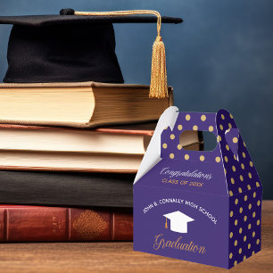 Purple Graduation Gold Polka Dot Custom 2024 Party Favour Box