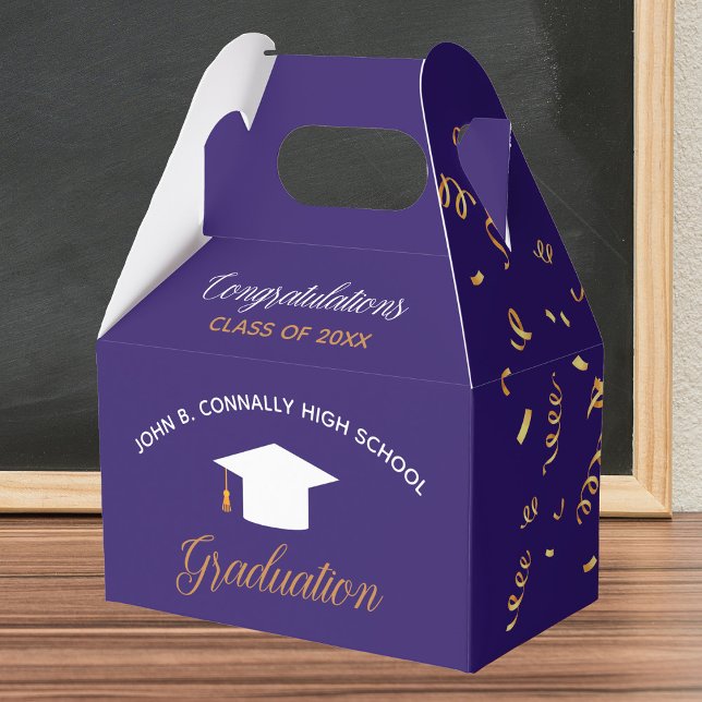 Purple Graduation Gold Streamers Custom Party Favour Box (Creator Uploaded)