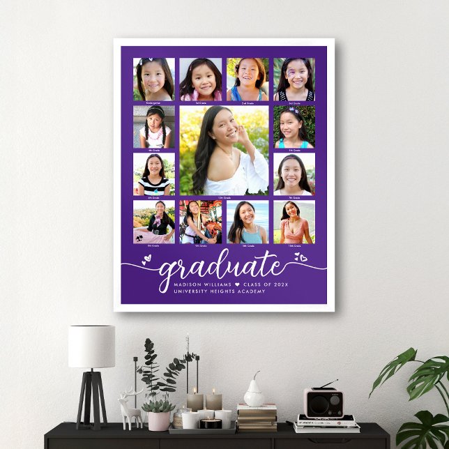 Purple Graduation K–12 Photo Collage Modern Script Poster (Creator Uploaded)