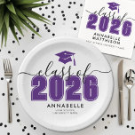 Purple Graduation Party Paper Plate<br><div class="desc">Class of 2026 Bold Elegant Black and Purple Graduation Paper Plate. Celebrate this milestone with a stylish and personalised graduation paper plate, perfect for serving food at a graduation party. Featuring “Class of 2025” (or any year) in bold typography, the year and graduation cap icon are highlighted in a rich...</div>