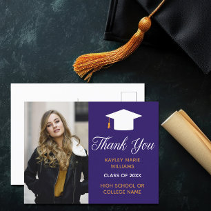 Purple Graduation Photo 2025 Graduate Thank You Postcard
