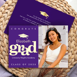 Purple graduation photo bold modern cap real gold