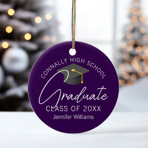 Purple Graduation Photo Personalised Christmas Ceramic Ornament