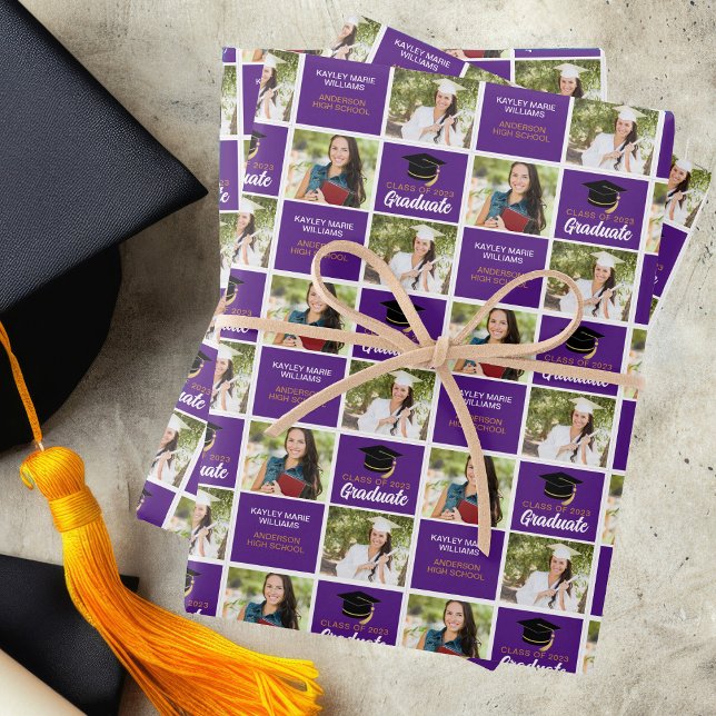 Purple Graduation Photo Personalised Graduate Wrapping Paper Sheet (Creator Uploaded)