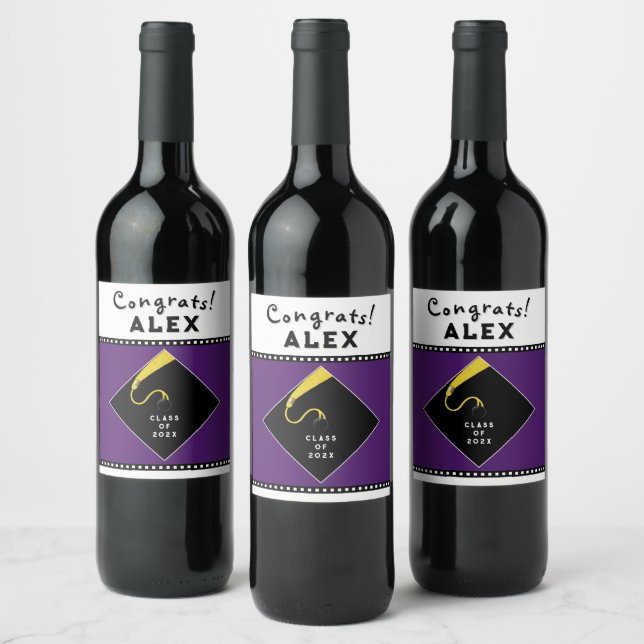 Purple Graduation Wine Label (Bottles)