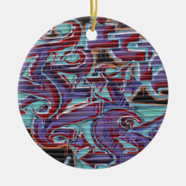 Purple Graffiti on Shutter Ceramic Ornament (Front)