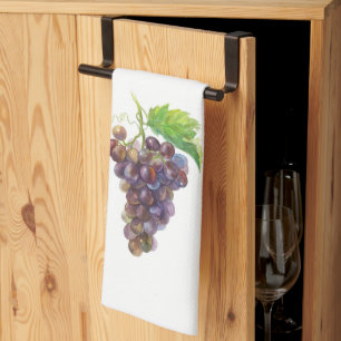 Purple Grape Bunch Botanical Watercolor Tea Towel