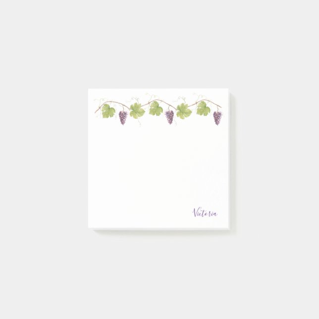 Purple Grape Clusters Grape Leaves Vines Monogram Post-it Notes (Front)